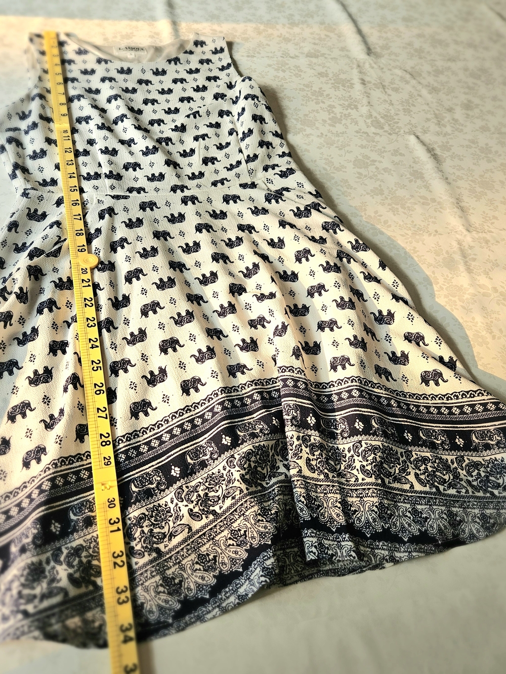 L.A. SOUL Elephant Print Sleeveless Sun Dress Blue White Paisley Border Size S - Picture 16 of 16